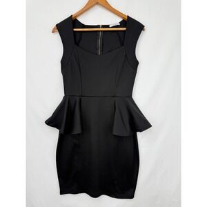 Womens Black Bandage Peplum Dress LBD Bodycon Mini Coquette Vamp‎ Cocktail Sz L
